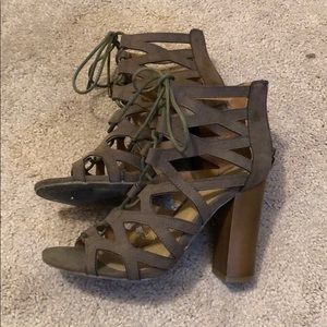 Olive green lace up heels -SIZE 6